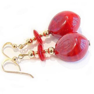 Orecchini da Donna con perle in Vetro di Murano Originale, Collezione Gloria, rosso