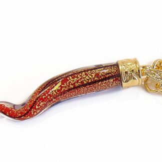 Collana con Cornetto in Vetro di Murano Originale e catena 77cm in rame dorato, Rosso