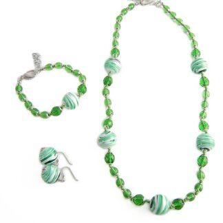 Parure da Donna con Perle in Vetro di Murano Originale, Verde Chiaro